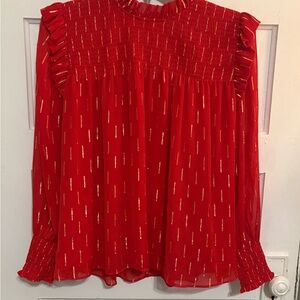 Ann Taylor Red Blouse with Gold Accents